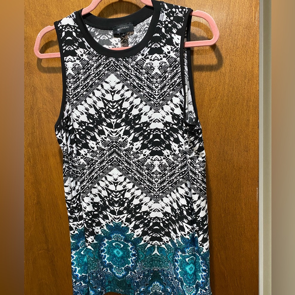 AB Studio sleeveless black white and teal blouse size L